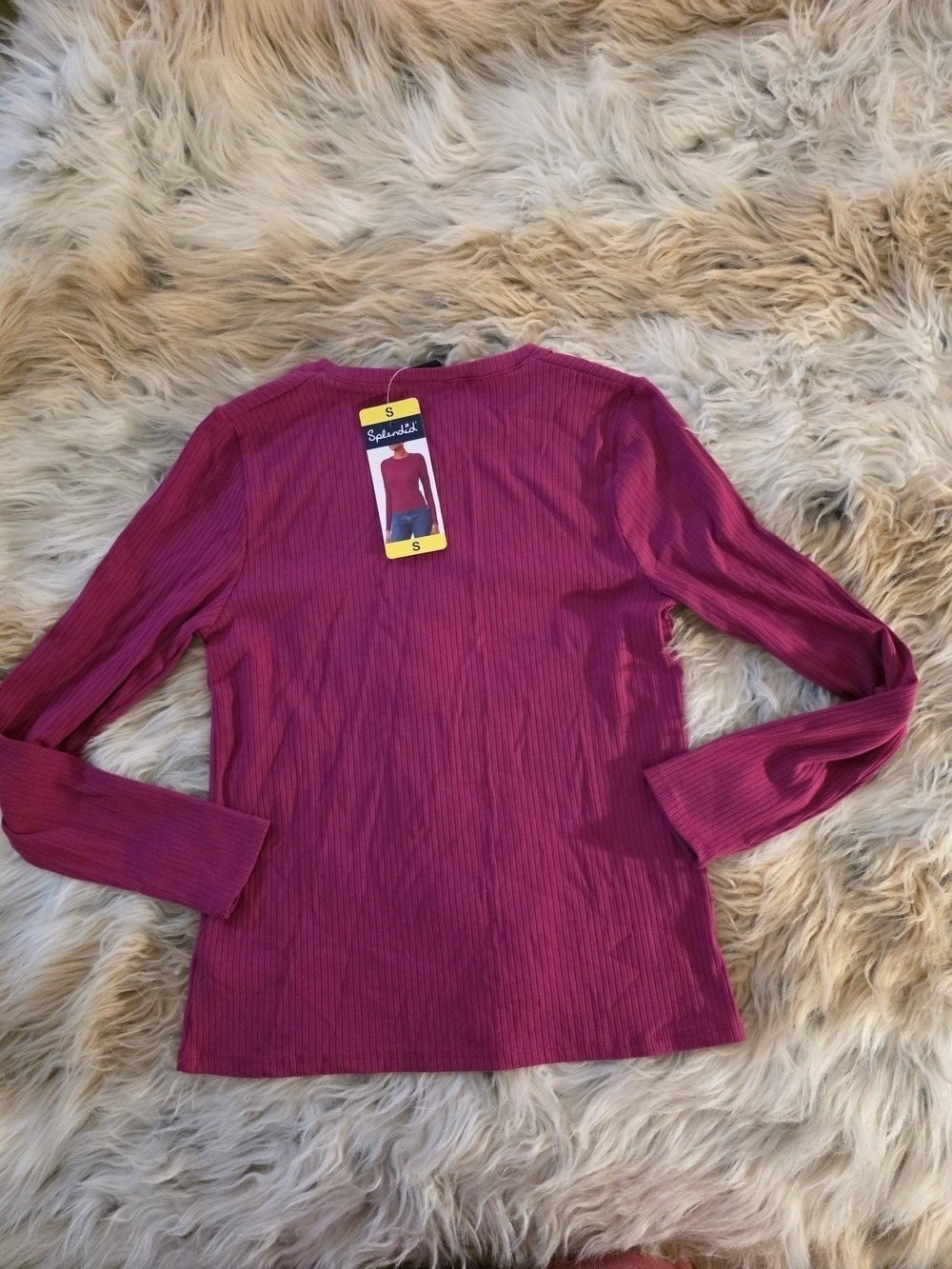 Splendid Women's Long Sleeve Ribbed Crew - Raspberry Pink - Picture 7 of 7